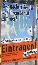 Plakat zum Volksbegehren 'F�r Gesundheitsvorsorge beim Mobilfunk'